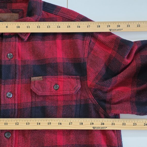Orvis Shirt Jacket Mens M Buffalo Plaid Flannel Red Black Buttons Pockets Chore - Picture 5 of 15